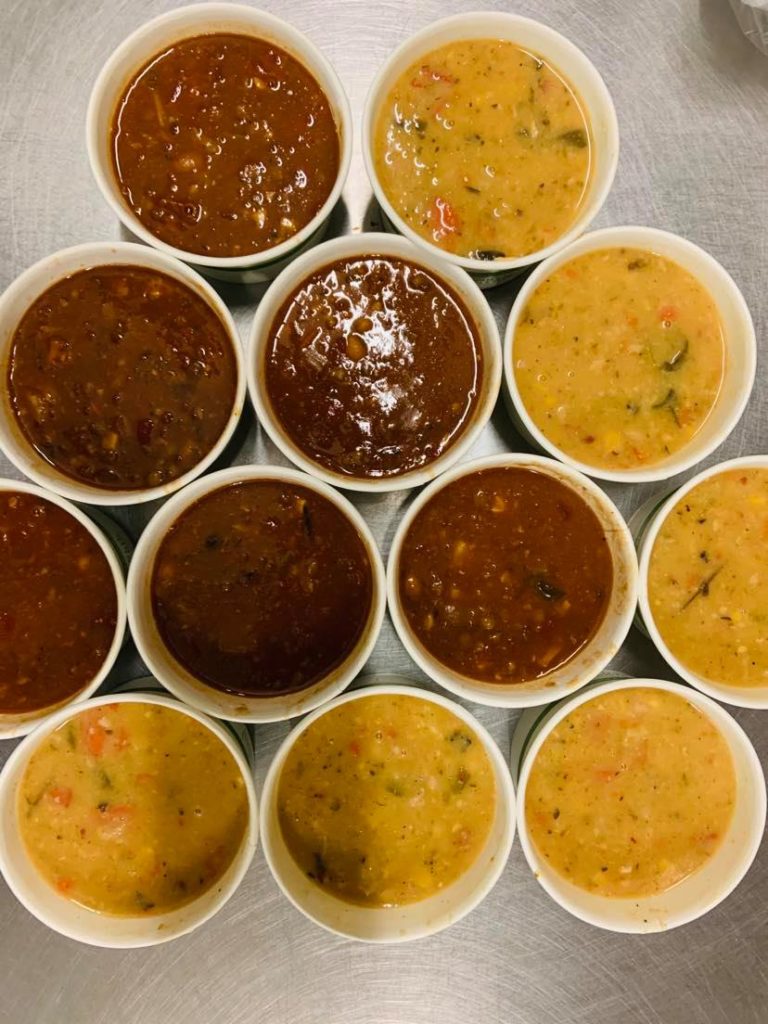 a grid of bowls of soup